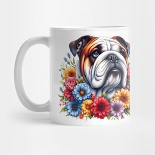 An English bulldog with beautiful colorful flowers Mug